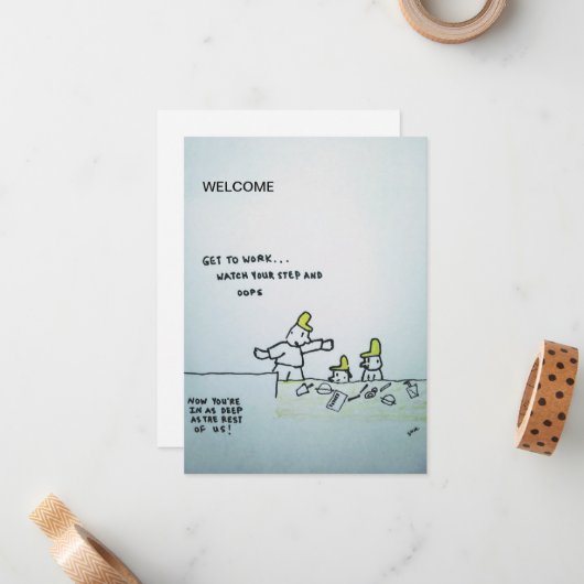 GUHLComics Flat Note cの「New Employee Welcome」 ノートカード (正面/裏面インサイチュ)