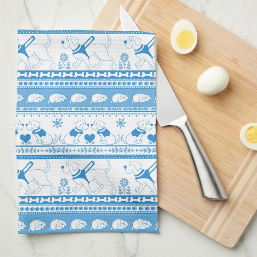 Guide Dog Tale Labsパターン – 青 –  キッチンタオル (四つ折り)