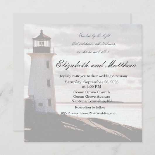 Guided by the Light Lighthouse Wedding Invitation 招待状 (正面/裏面)