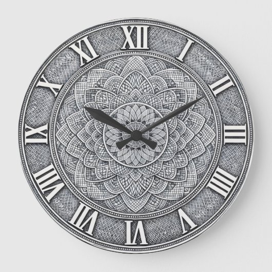 Guilloché Roman Numeral  — Luxury Engraved pattern ラージ壁時計 (正面)