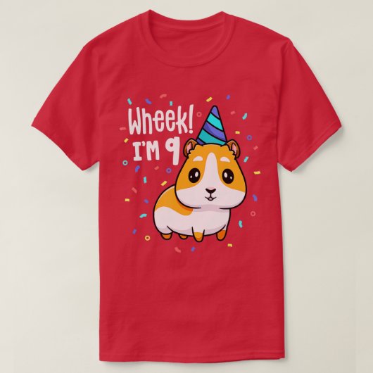 Guinea Pig Birthday Party Wheek Kids 9 Year Old 9t Tシャツ (デザイン正面)