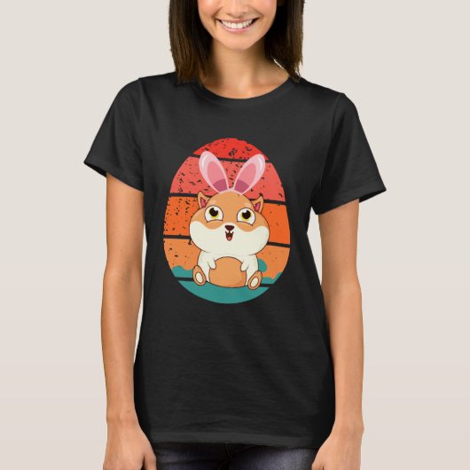 Guinea Pig Bunny Happy Easter Eggs Retro Men Women Tシャツ (正面)
