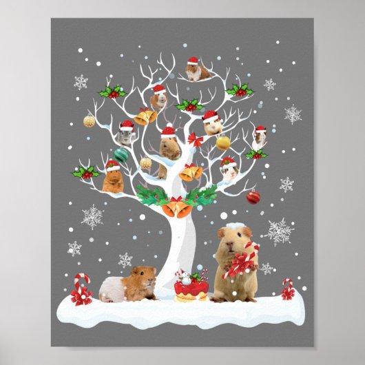 Guinea Pig Christmas On Winter Tree Goat Lover Paj ポスター (正面)