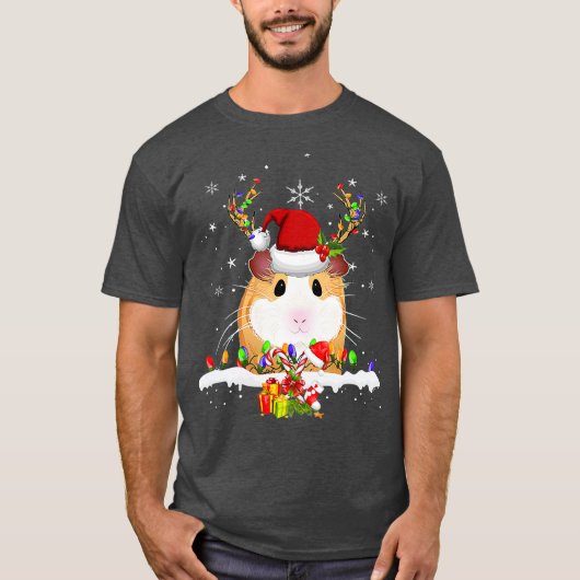 Guinea Pig Christmas Reindeer Christmas Lights Tシャツ (正面)