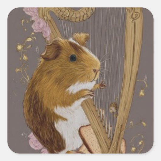 Guinea Pig Harpist Sticker  スクエアシール (正面)