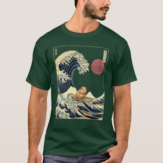 Guinea Pig Kanagawa Japanese Surfing Wave retro Tシャツ (正面)