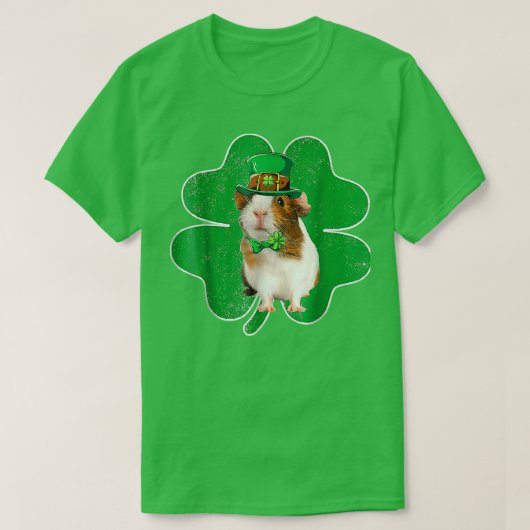 Guinea Pig Leprechaun Hat & Shamrock Irish St Patr Tシャツ (デザイン正面)