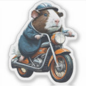 Guinea Pig on Orange Retro Motorcycle, Road Trip シール (正面)