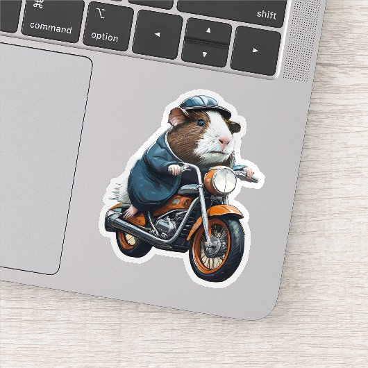 Guinea Pig on Orange Retro Motorcycle, Road Trip シール (詳細)