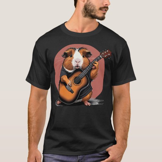 Guinea Pig playing Acoustic Guitar, Guinea Pig Gui Tシャツ (正面)