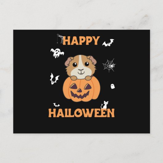 Guinea Pig Pumpkin Sweet Animals Happy Halloween ポストカード (正面)
