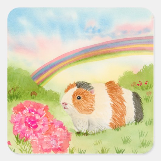 Guinea Pig Rainbow with Carnations  スクエアシール (正面)