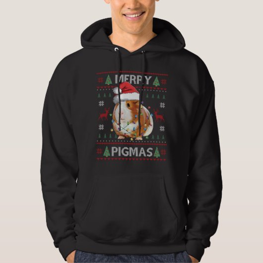 Guinea Pig Ugly Christmas Sweater Merry Pigmas パーカ (正面)