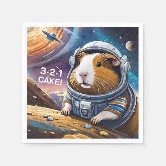 Guinea Pigs in Space! 321 Cake! Retro Space Theme スタンダードカクテルナプキン (正面)