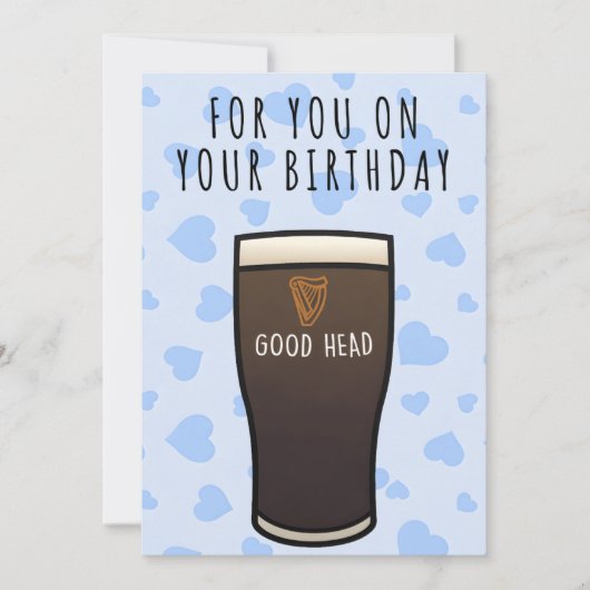 Guinness Birthday card, "Good head" Rude card シーズンカード (正面)