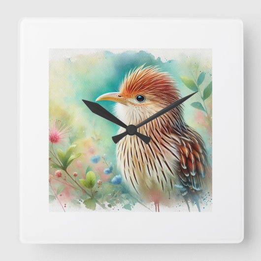 Guira Cuckoo 010924AREF149 - Watercolor スクエア壁時計 (正面)