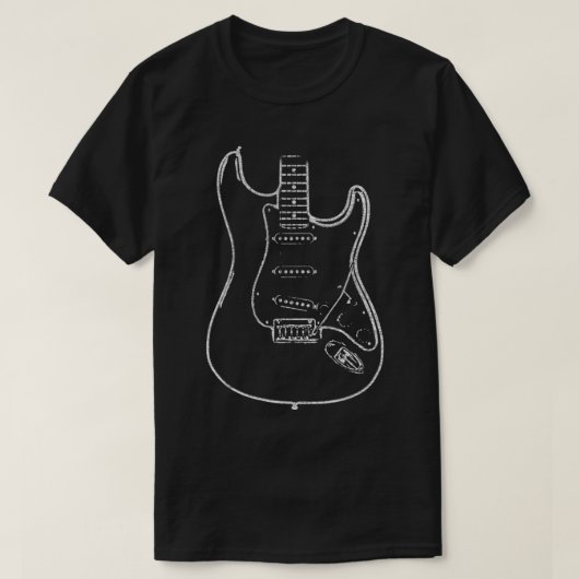 Guitのためのストラットエレキギターのラインアートギフトアイディア Tシャツ (デザイン正面)