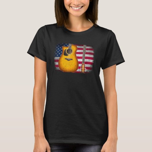 Guitar 4th Of July  American Flag For Men Women Tシャツ (正面)