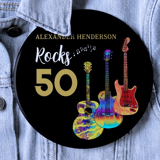 Guitar 50th Birthday Party 50 Rocks Custom  缶バッジ