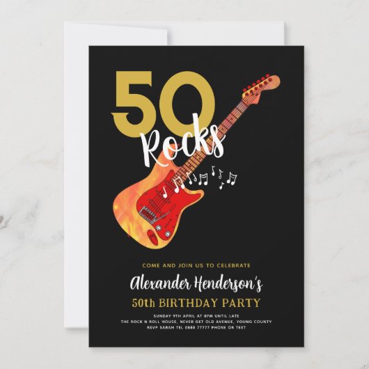 Guitar 50th Birthday Party for He 招待状 (正面)