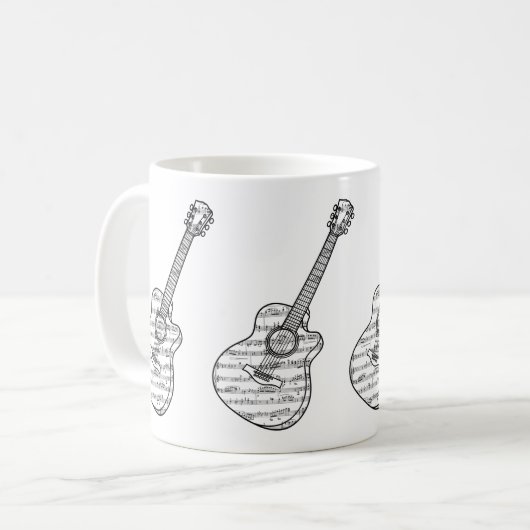 Guitar and Music Notes コーヒーマグカップ (正面左)
