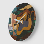 Guitar And Wine Abstract Painting ラージ壁時計 (傾斜)
