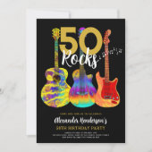 Guitar Black and Gold 50th birthday party 招待状 (正面)