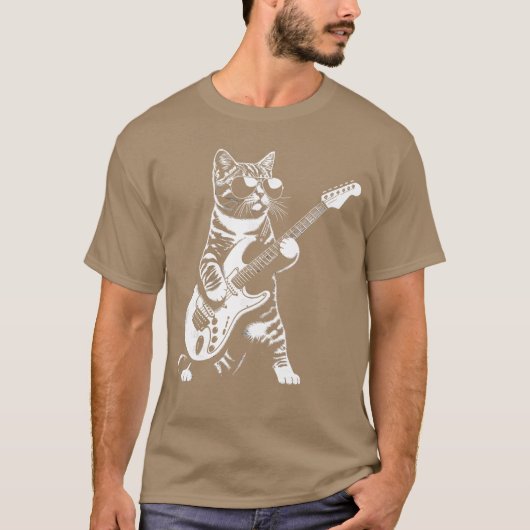 Guitar Cat Novelty Rock Music Band Concert Funny C Tシャツ (正面)