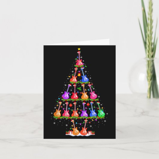 Guitar Christmas Tree Lights Funny Xmas Pajamas Gu カード (正面)