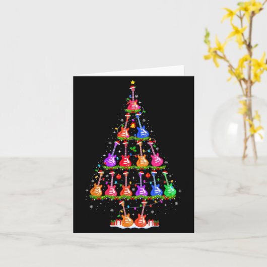 Guitar Christmas Tree Lights Funny Xmas Pajamas Gu カード (黄色い花)