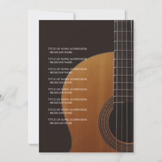 Guitar Classical Music Concert Recital Program 招待状 (裏面)