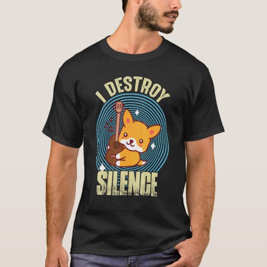 Guitar Destroy Silence Cute Fox Guitarist Rock gui Tシャツ (正面)