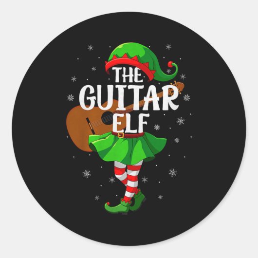 Guitar Elf Christmas Girls Women Elf Squad Xmas Fa ラウンドシール (正面)