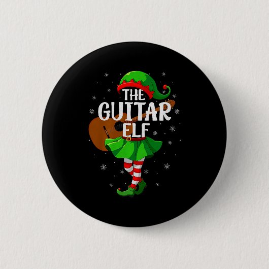 Guitar Elf Christmas Girls Women Elf Squad Xmas Fa 缶バッジ (正面)