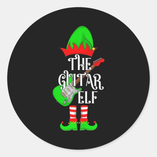 Guitar Elf Christmas Pajamas Matching Family Elf S ラウンドシール (正面)