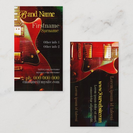 GUITAR "GrungeRed"垂直名刺 名刺 (正面/裏面)