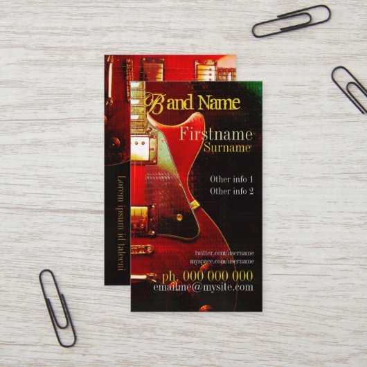 GUITAR "GrungeRed"垂直名刺 名刺 (正面/裏面インサイチュ)