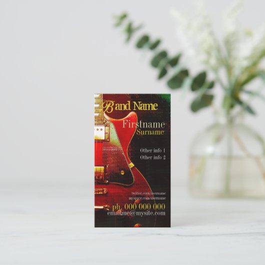 GUITAR "GrungeRed"垂直名刺 名刺 (スタンド正面)
