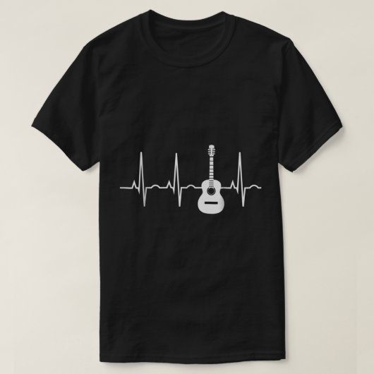 Guitar Heartbeat Line Music Lover Design Tシャツ (デザイン正面)