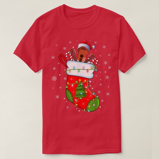 Guitar In Christmas Socks Funny Santa Guitar Xmas  Tシャツ (デザイン正面)