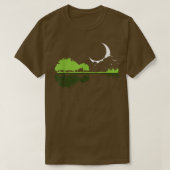 Guitar Lake Shadow Tree Moonlight Love Guitar  Tシャツ (デザイン正面)