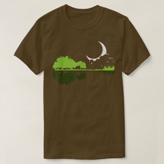 Guitar Lake Shadow Tree Moonlight Love Guitar  Tシャツ (デザイン正面)