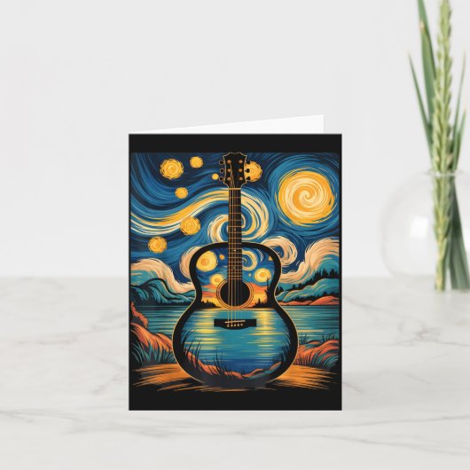 Guitar Lake Starry Night Music Guitarist Van Gogh カード (正面)