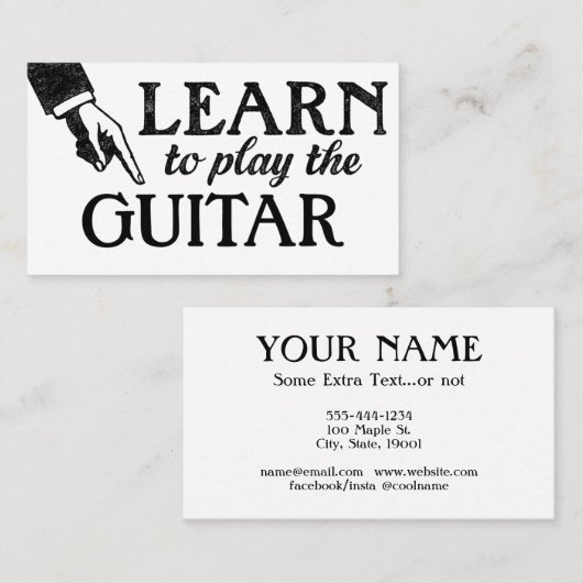 Guitar Lessons Business Card - カッコいいヴィンテージ 名刺 (正面/裏面)