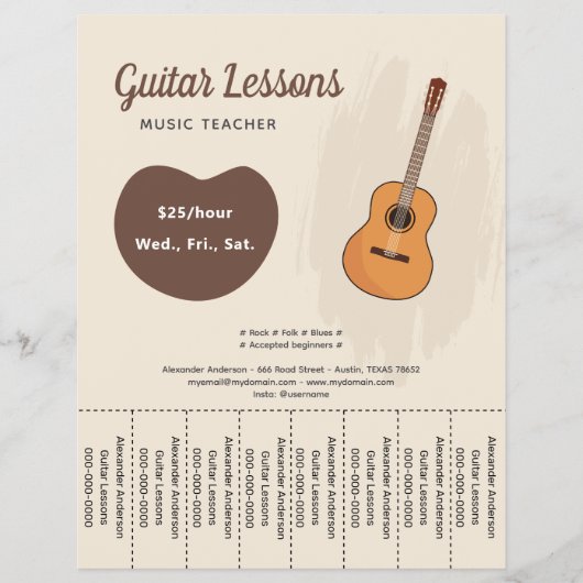 Guitar Lessons Tear Off Strips Flyer チラシ (正面)
