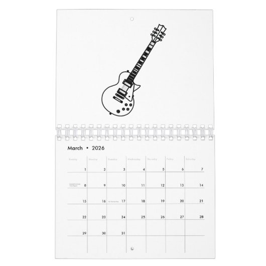 Guitar Line Drawing カレンダー (3月 2026)