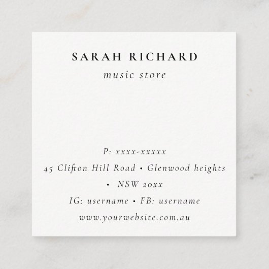 Guitar Musician Violin Teacher Thank you Order スクエア名刺 (裏面)