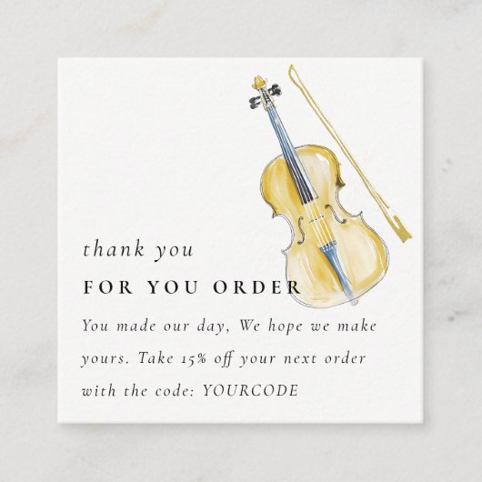 Guitar Musician Violin Teacher Thank you Order スクエア名刺 (正面)