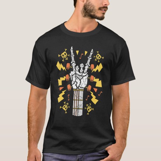 Guitar Neck With A Sweet Rock On Skeleton Hand Roc Tシャツ (正面)
