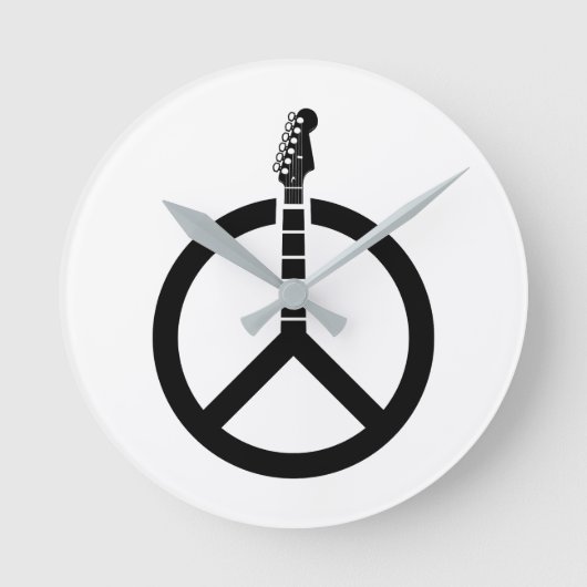 Guitar Peace Sign ラウンド壁時計 (正面)